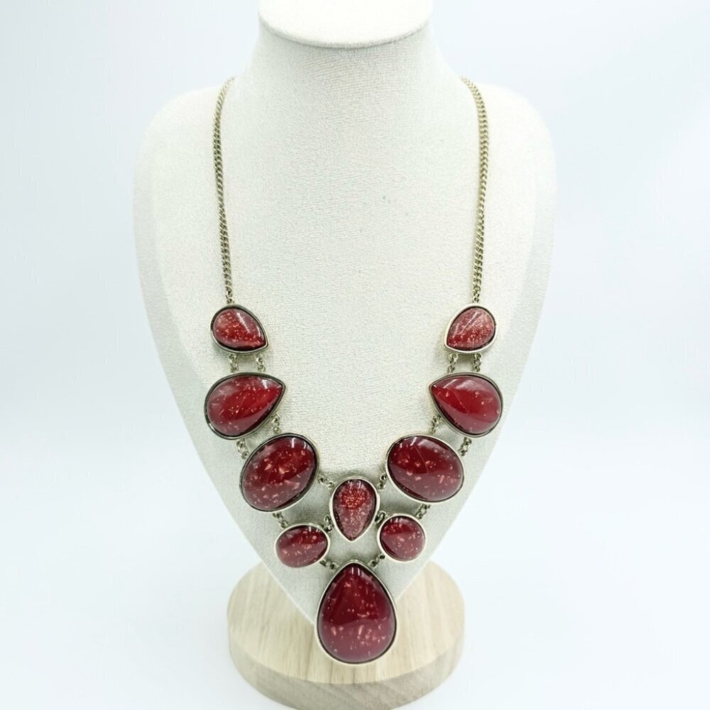 Wine Bib Acrylic Beaded Gold Toned Statement Necklace Chain